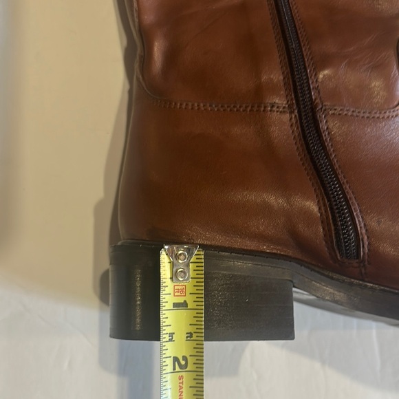 NWOT Minelli Naina cognac Brown Leather 2 toned Knee-High Boots w heel zipper - Picture 4 of 13